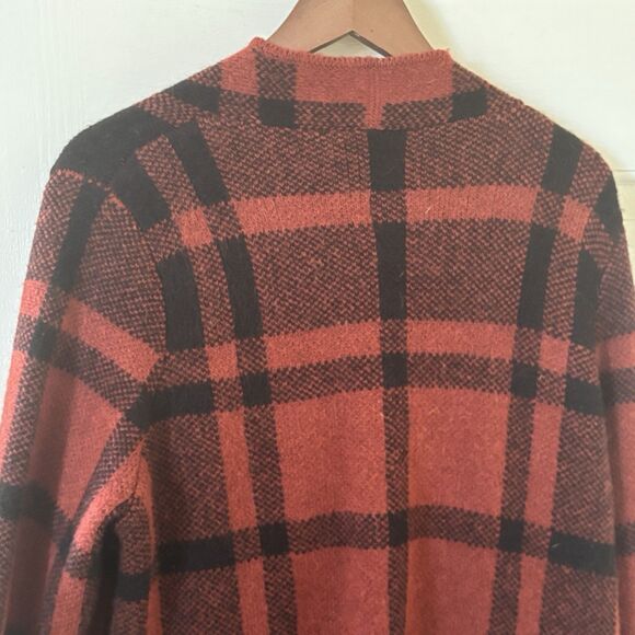 Soft Surroundings Open Cardigan XL Red Long Plaid Alpaca Wool Fall Boho Western - Picture 7 of 10